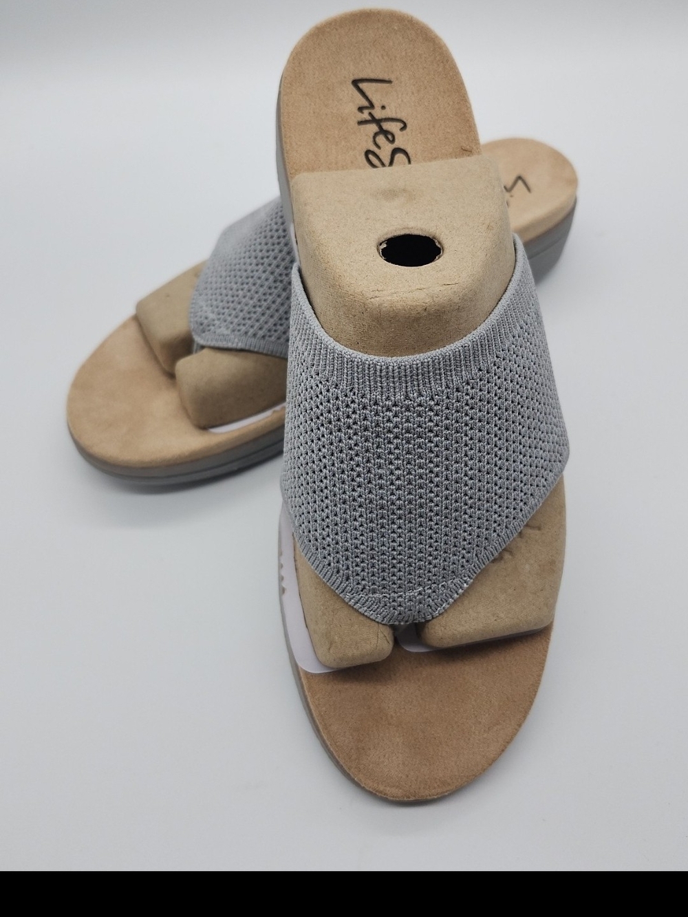 Life Stride Women's Light Gray Poolside Slide Sandals - Size 8W